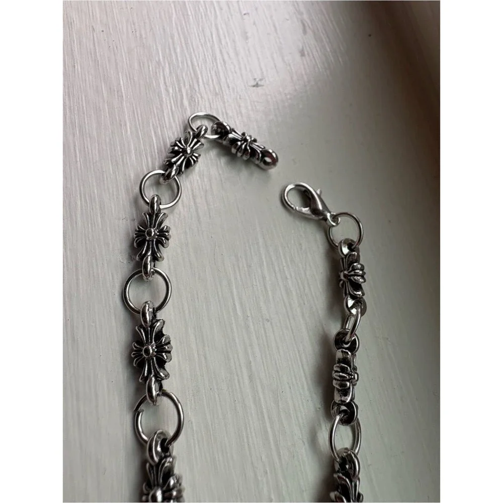Sterling Silver Floral Link Bracelet - Silver